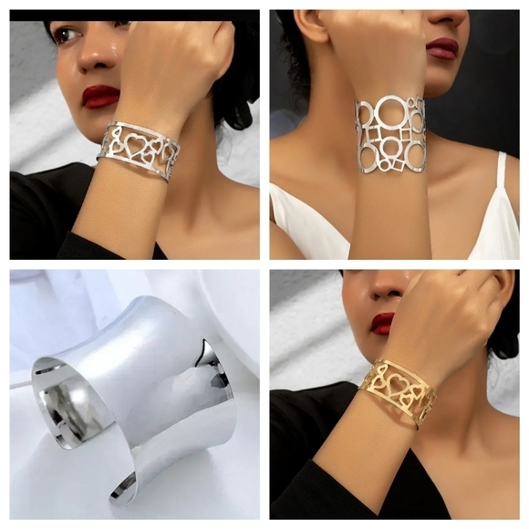 Cuff Bracelet Hearts Silver Tone - Picture 6 of 10